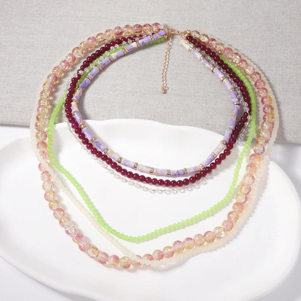 Foreign trade bohemian niche creative design sense glazed glass multi-layered overlapping exaggerated fresh women's necklace
