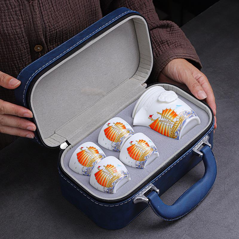 Ceramic Express Cup, Vegetarian Suet Jade Porcelain, Portable Travel Tea Set, Business Mid-Autumn Festival Gifts