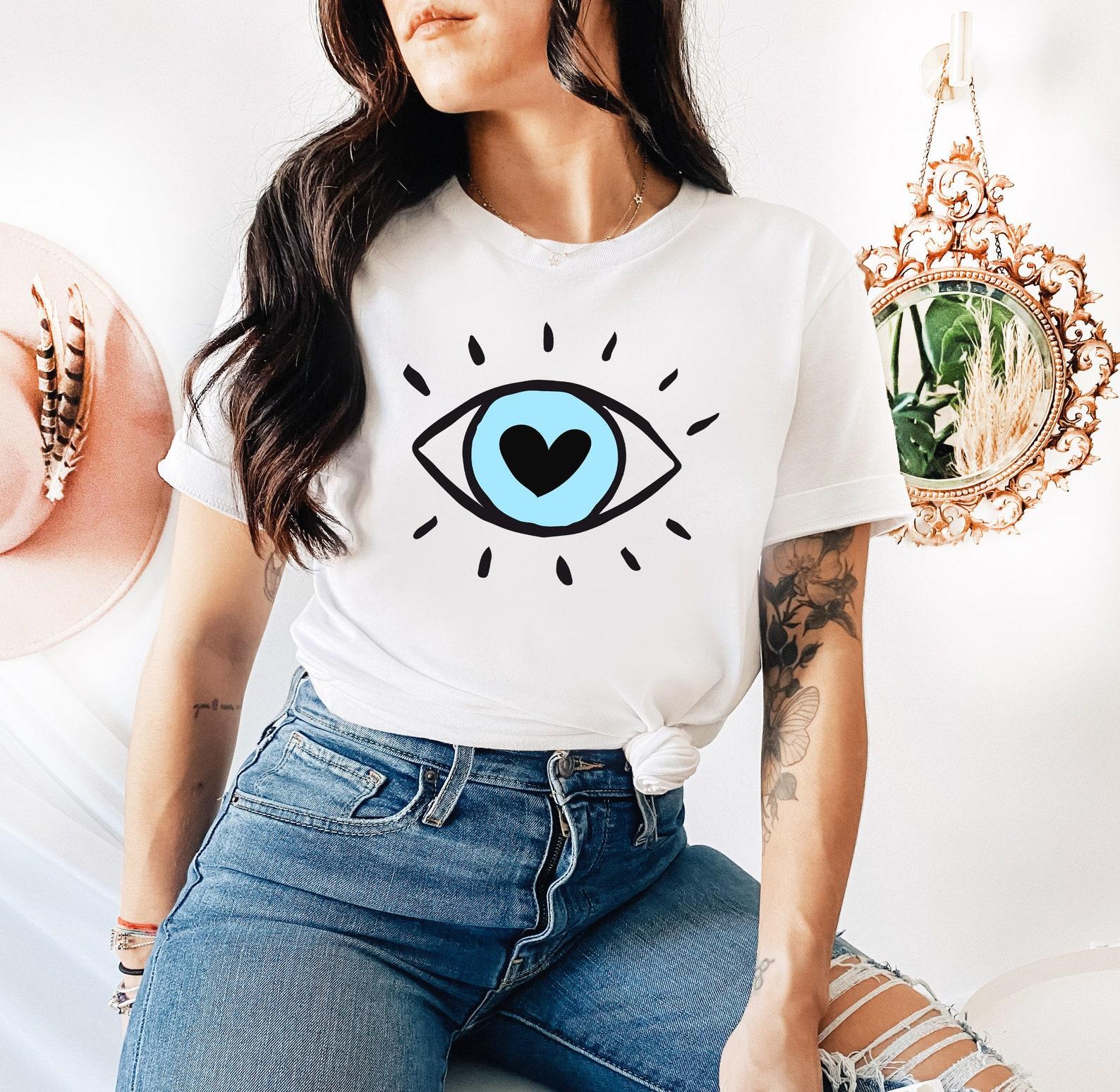 Evil Eye Shirt, Hamsa Shirt Boho Gift Womens Mens Greece Souvenir, Mykonos, Santorini, Greek, Yoga Shirt, Good Vibes Only,Mystical, UNISEX L