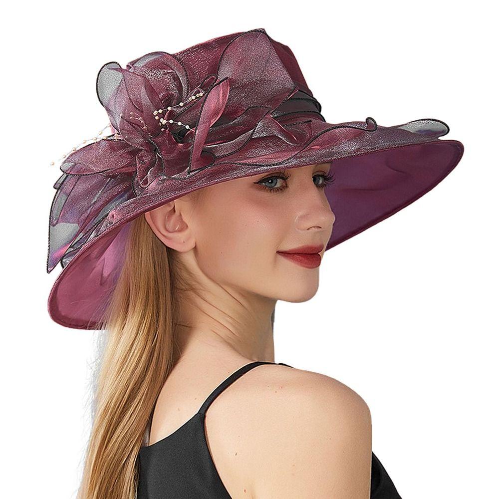 Organza Summer Ruffles Sun Hat Wide Brim Bridal Tea Party Wedding Hat Classy Women Derby Hat