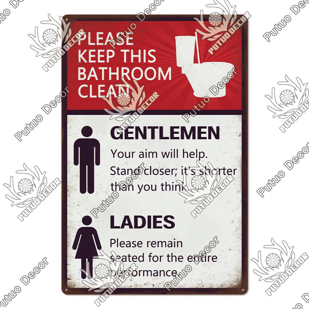Putuo Decor Restroom Retro Tin Signs Vintage Bathroom Plaque Metal Plates Wall Art Posters Decoration for Toilet Iron Paintings