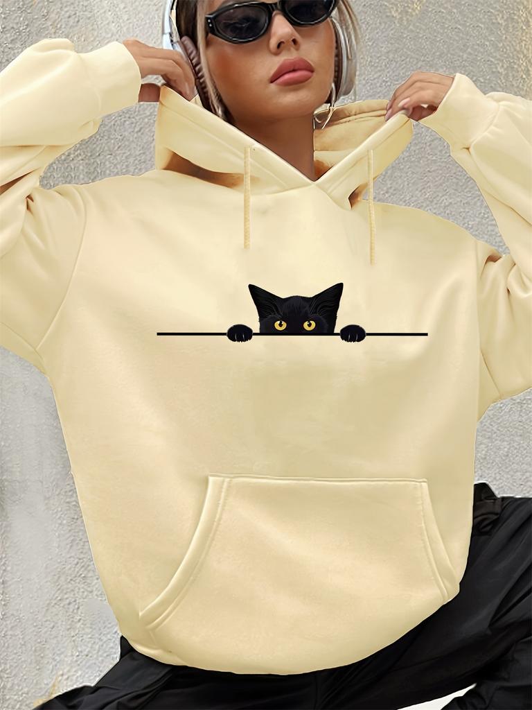 Women's Autumn Winter Warm Loose Casual Pattern Print Sweatshirt Long Sleeve with Pocket Women Loose Breathable Harajuku Hoodie