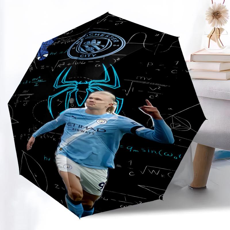 1pz Ombrello Automatico Robusto a 8 Stecche, Ombrello Manchester United Manchester City, Stampato Digitalmente, Ombrello Pieghevole per Uso Esterno in Movimento