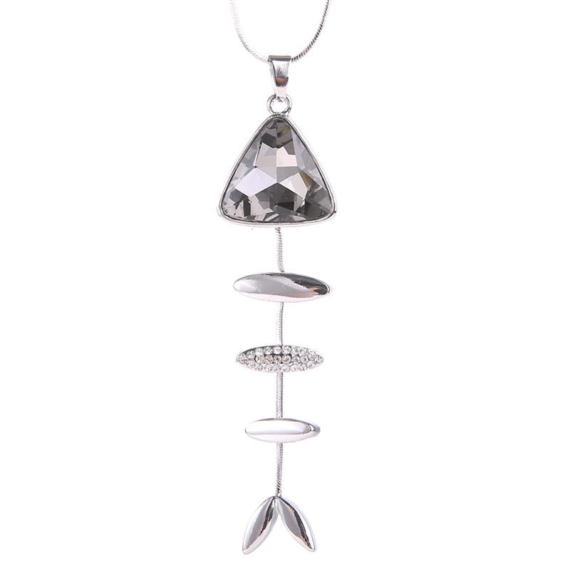 Fish Bone Crystal Tassel Necklace - Elegant Sweater Chain and Collarbone Chain серебряный