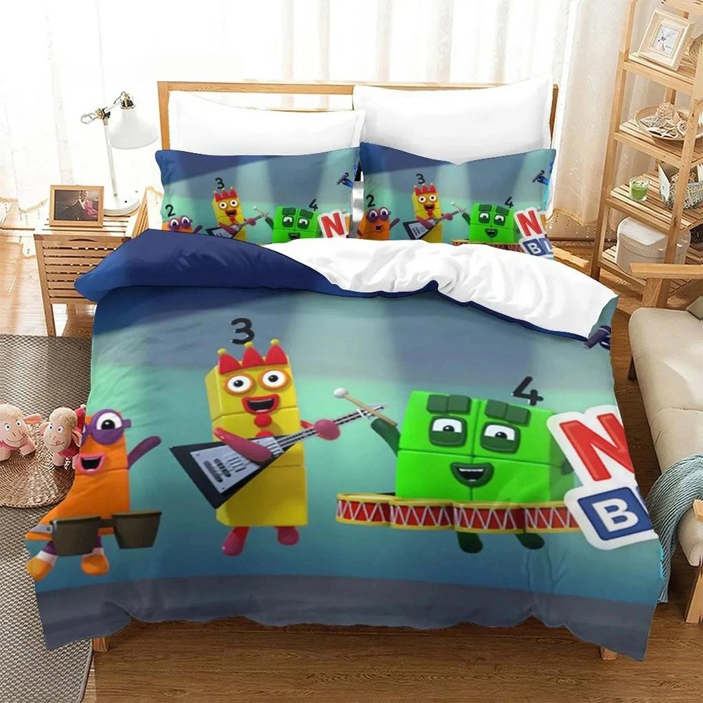 Cartoon Number-Blocks Bedding Set Duvet Cover Bed Set Quilt Cover Pillowcase Comforter King Queen Size Boys Adult
