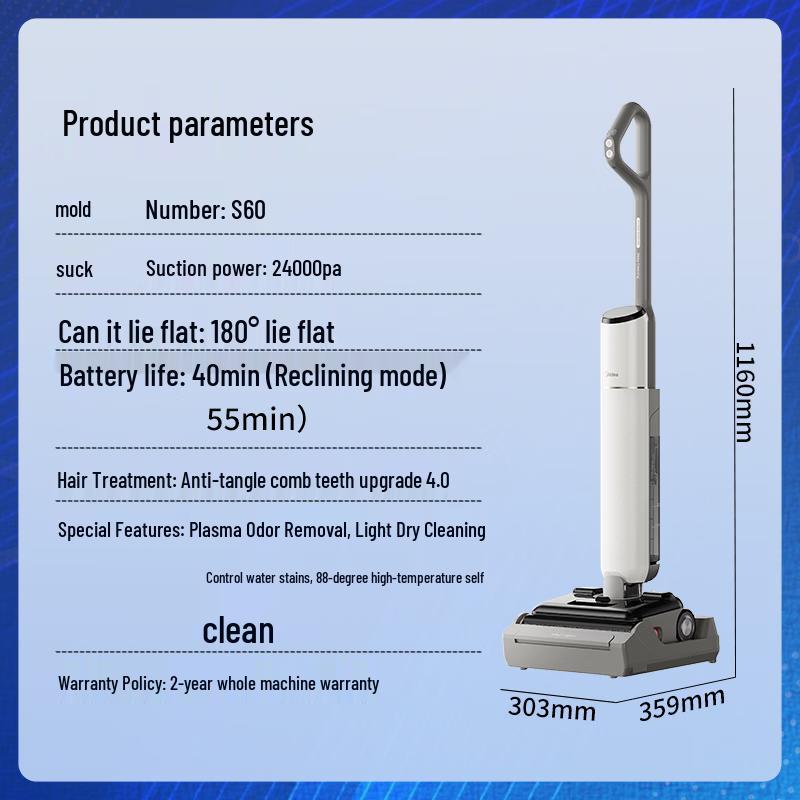 Midea S60 Cordless Wet Dry Vacuum with 180° Flat Lay & Hot Water Self-Cleaning CN plug (adapter included)