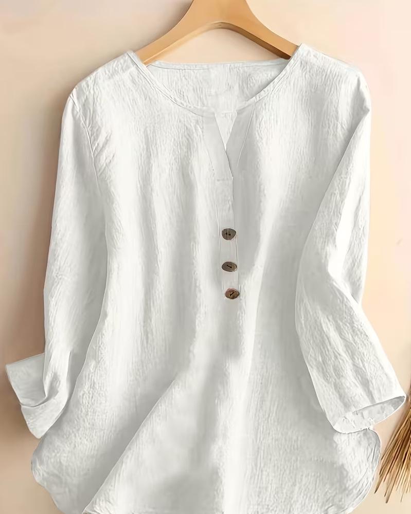 Evropská a americká dámská retro bavlněná košile s límečkem a propracovaným designem knoflíků