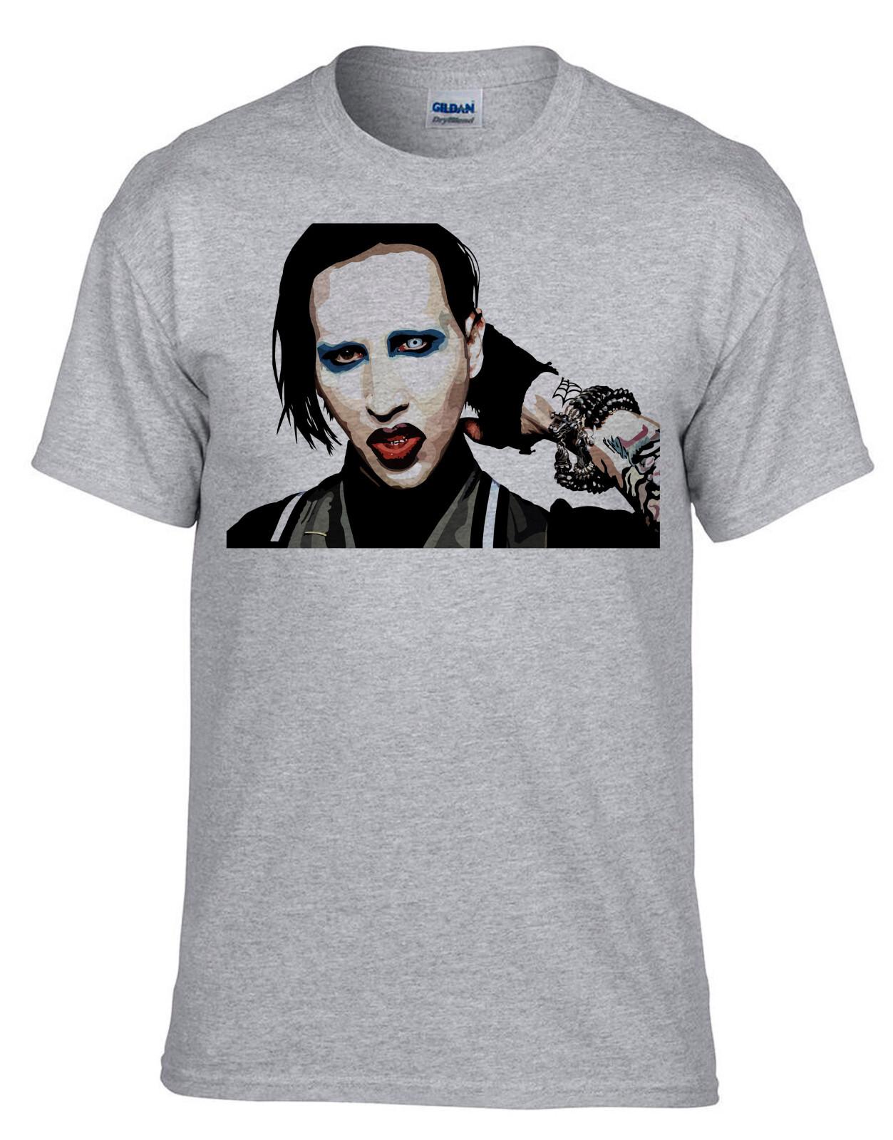 26 Marilyn Manson Rock Band Rock Music Grey T-Shirt -544_Grey- Unisex T-Shirt M