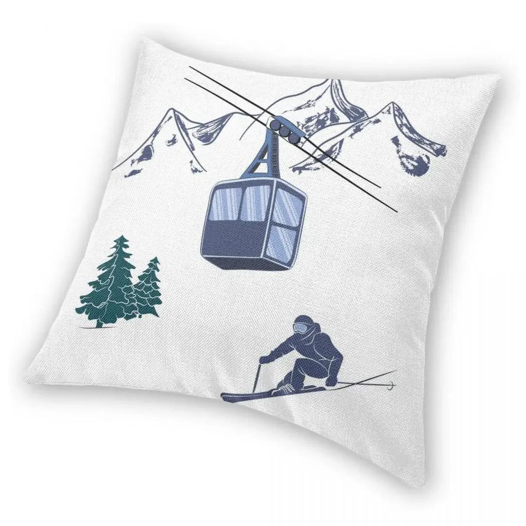 Ski Lift Resort Winter Sports Scene Square Pillowcase Cushion Cover Comfort Pillow Case Polyester Throw Pillow Cover For Home