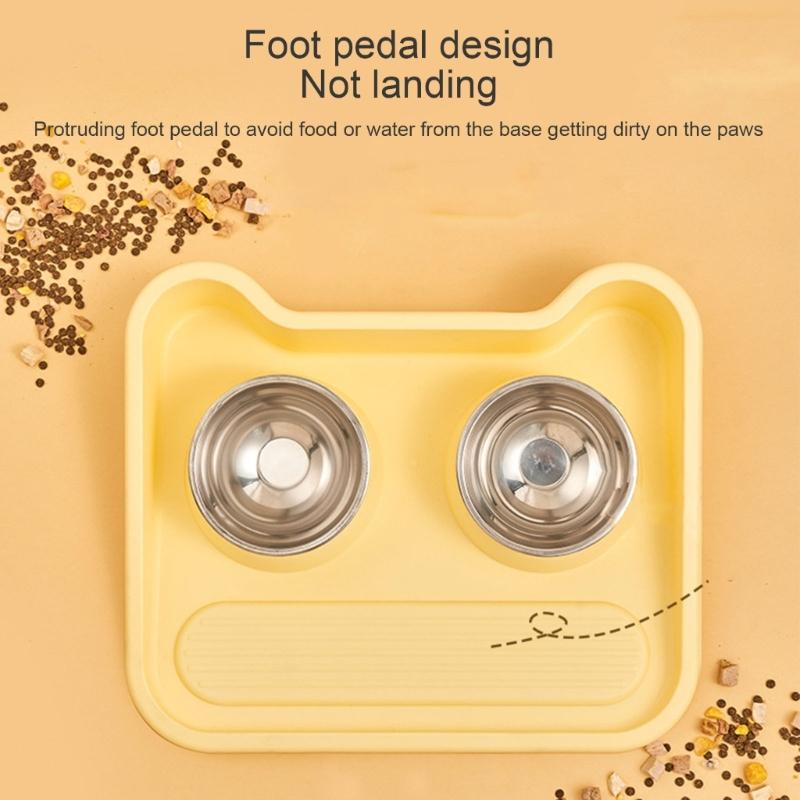 Raised Cat Feeding Double Bowls Nonslip Elevated Cat Water Bowl Food Container for Cat Dogs Small Pet Food Feeder Tray
