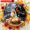 1pc 2d Flat Wood Round Wooden Nativity Wreath Sign Decorative Round Signs - 20cm Wall, Home, Room, Window, Porch, Restaurant, Bar, Cafe Decor, Holiday