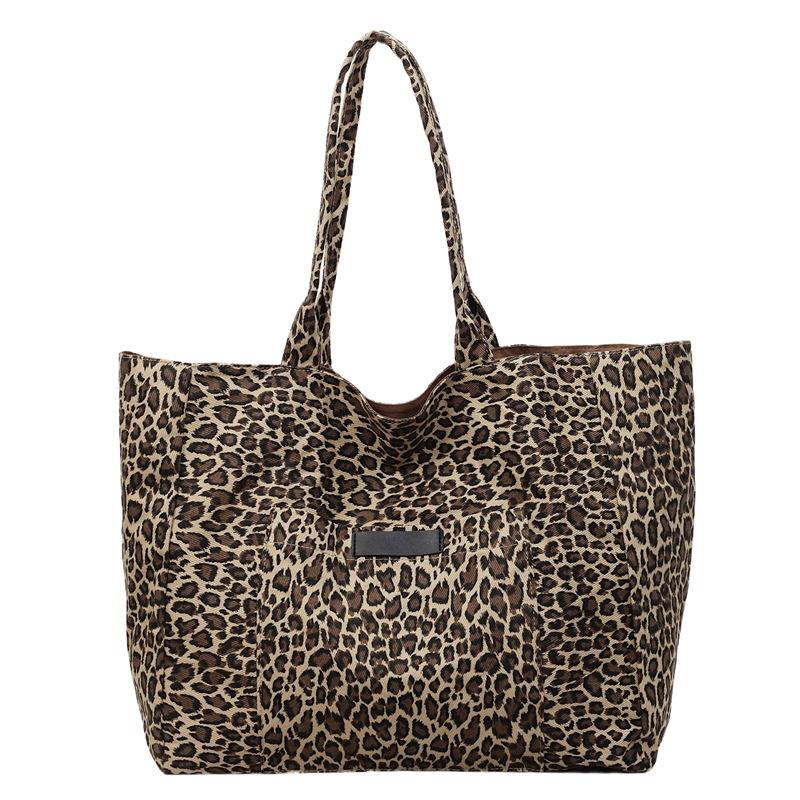 Autumn Winter Leopard Print Lazy Style Single Shoulder Bag for Women Korean Retro Commuter Handbag Lightweight Large Capacity To