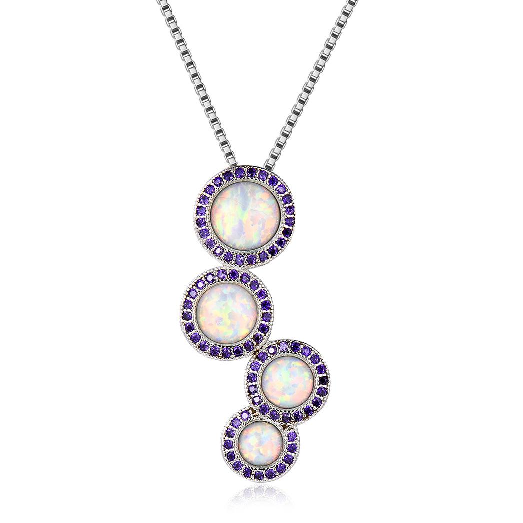 Wish European and American pendants, four round opal edge inlaid zircon necklace, female versatile temperament models
