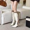 2025 Autumn and Winter New Pointed Belt Buckle Tall Tube Thin Fine Hair High Heel Warm Snow Women's Boots