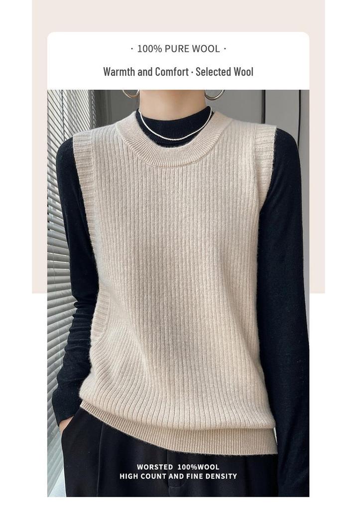 Women's Spring/Autumn Pure Wool Sleeveless Knit Cardigan Vest