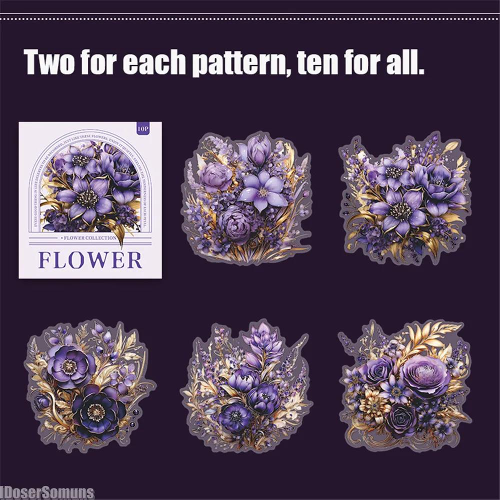 10pcs Large Size Scrapbooking Material Flowers Plant Stickers Aesthetic Stick Labels Decorative Hand Account Diary Album