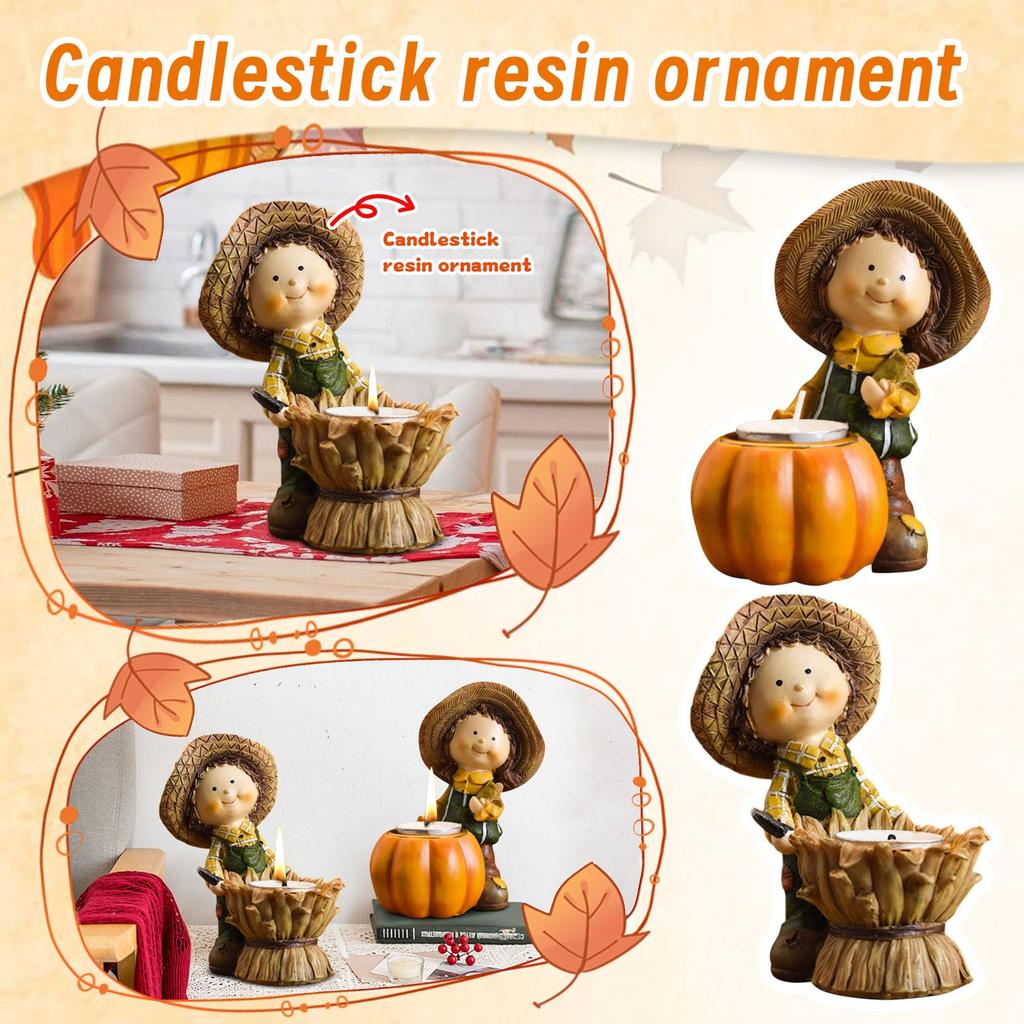 Thanksgiving Decorations Festival Ornaments Boy Candlestick Resin Crafts Home Statues