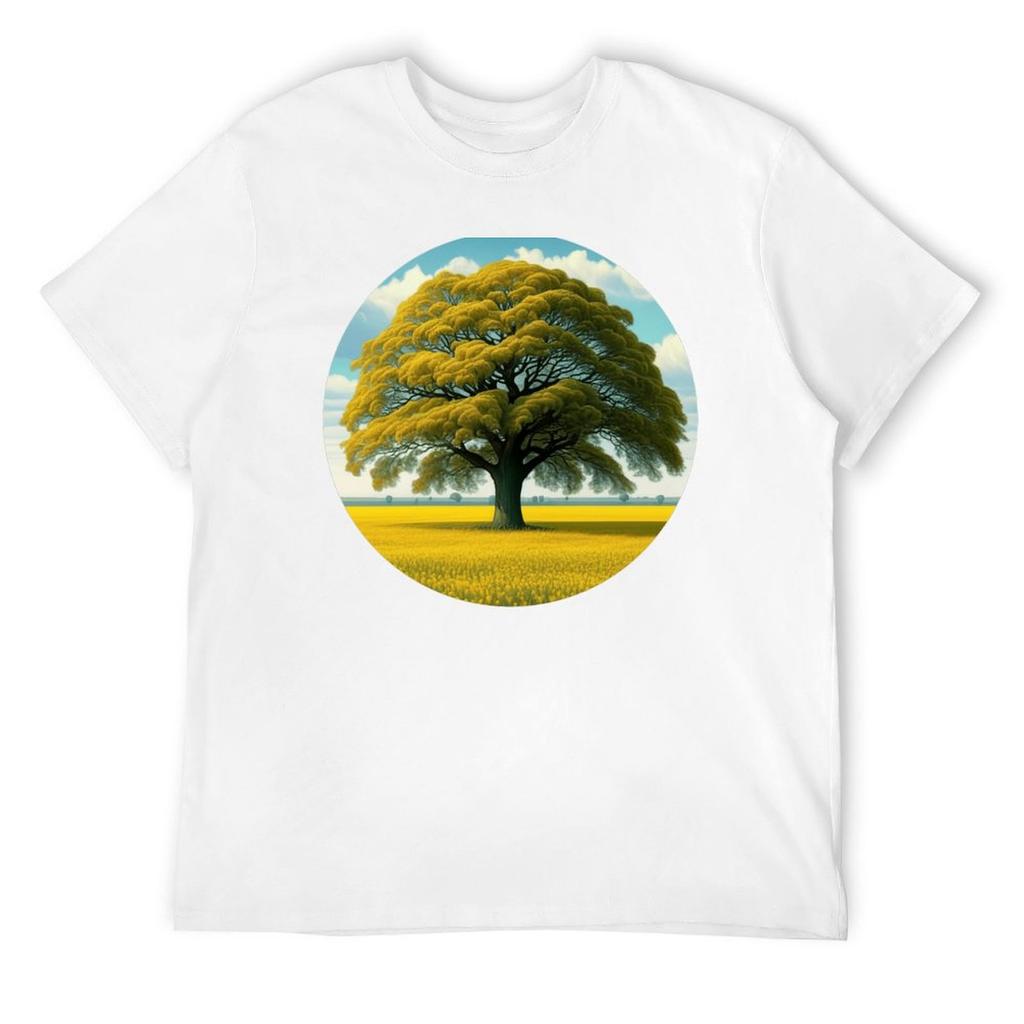 Ein Baum in einem Rapsfeld T-Shirt individuelles Design dein eigenes Grafik-T-Shirt für einen Jungen Vintage Herrenbekleidung