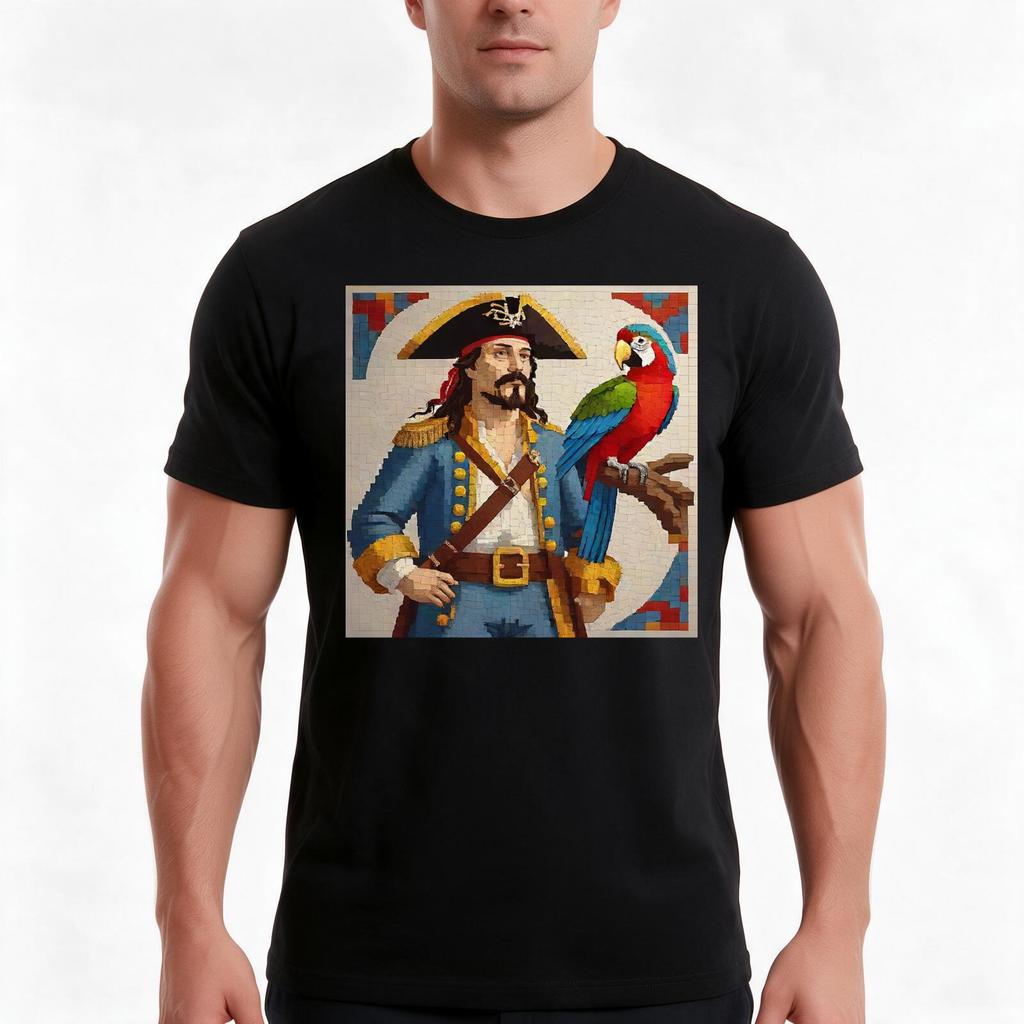 Pirate Painting Tshirt Summer Casual Cotton Tee Oversized Streetwear Tops Vintage Graphic Print Loose Fit Short Sleeve