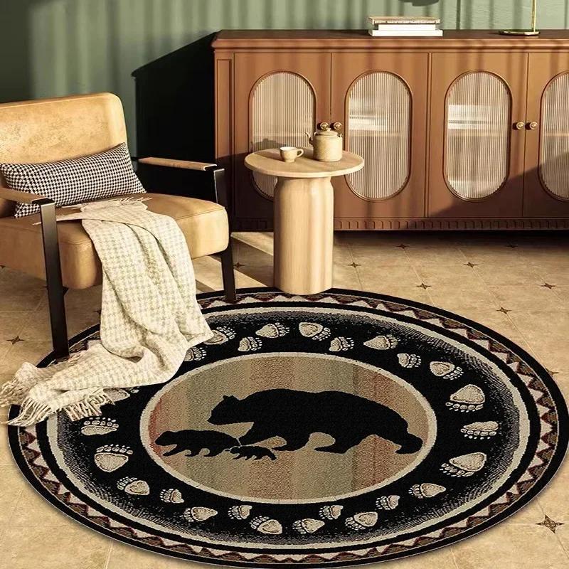 Nordic Retro Round Carpet for Living Room American Pastoral Styl Rug for Bedroom Home Decor Mat Non-slip Chair Mat Washable