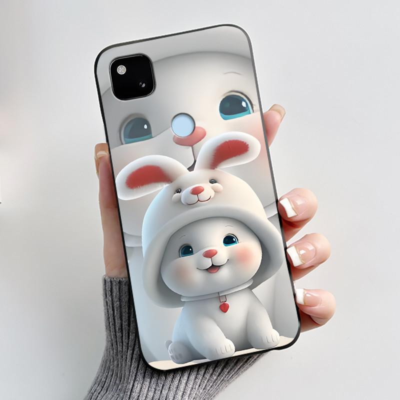 For Google Pixel 4a 4G Case Luxury Cute Love Rabbit Funny Soft Black Matte TPU Silicone Back Protective Cover Slim Thin Casing