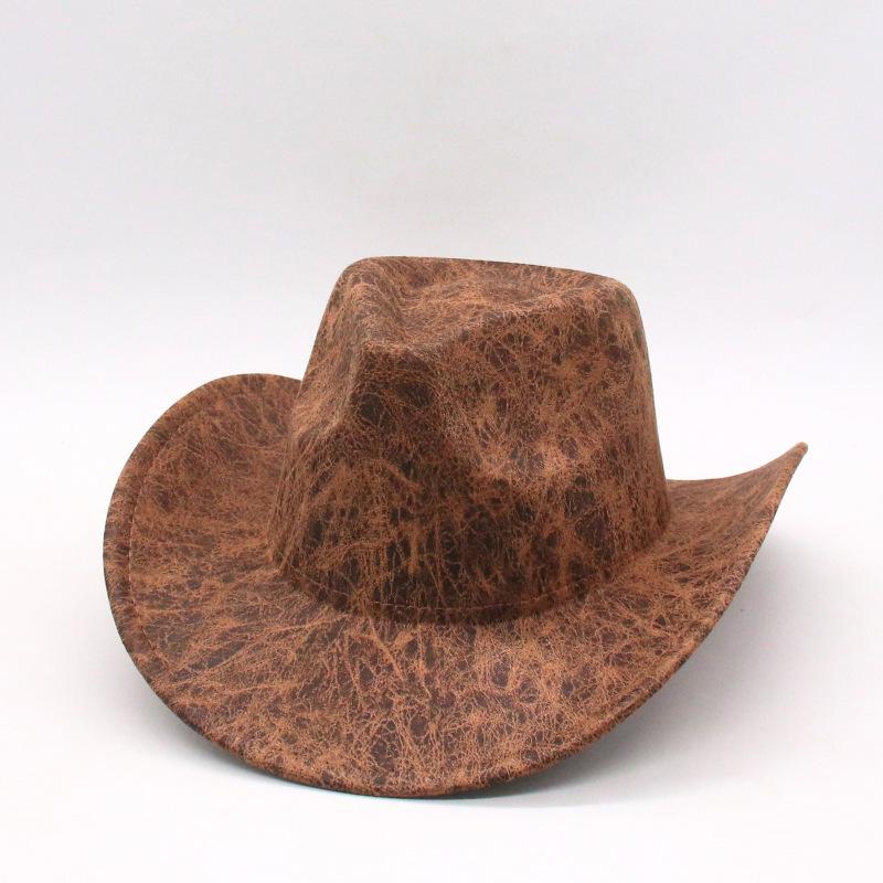 Upturned Edge Black European And American Top Hat Western Cowboy Hat Textured Jazz Hat Imitation Leather Felt Hat Cross-Border Top Hat For Men And