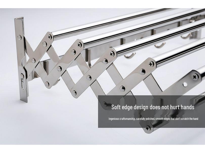 304 Stainless Steel Retractable Towel Rack with Hooks for Bathroom, Hotel, or Balcony Drying