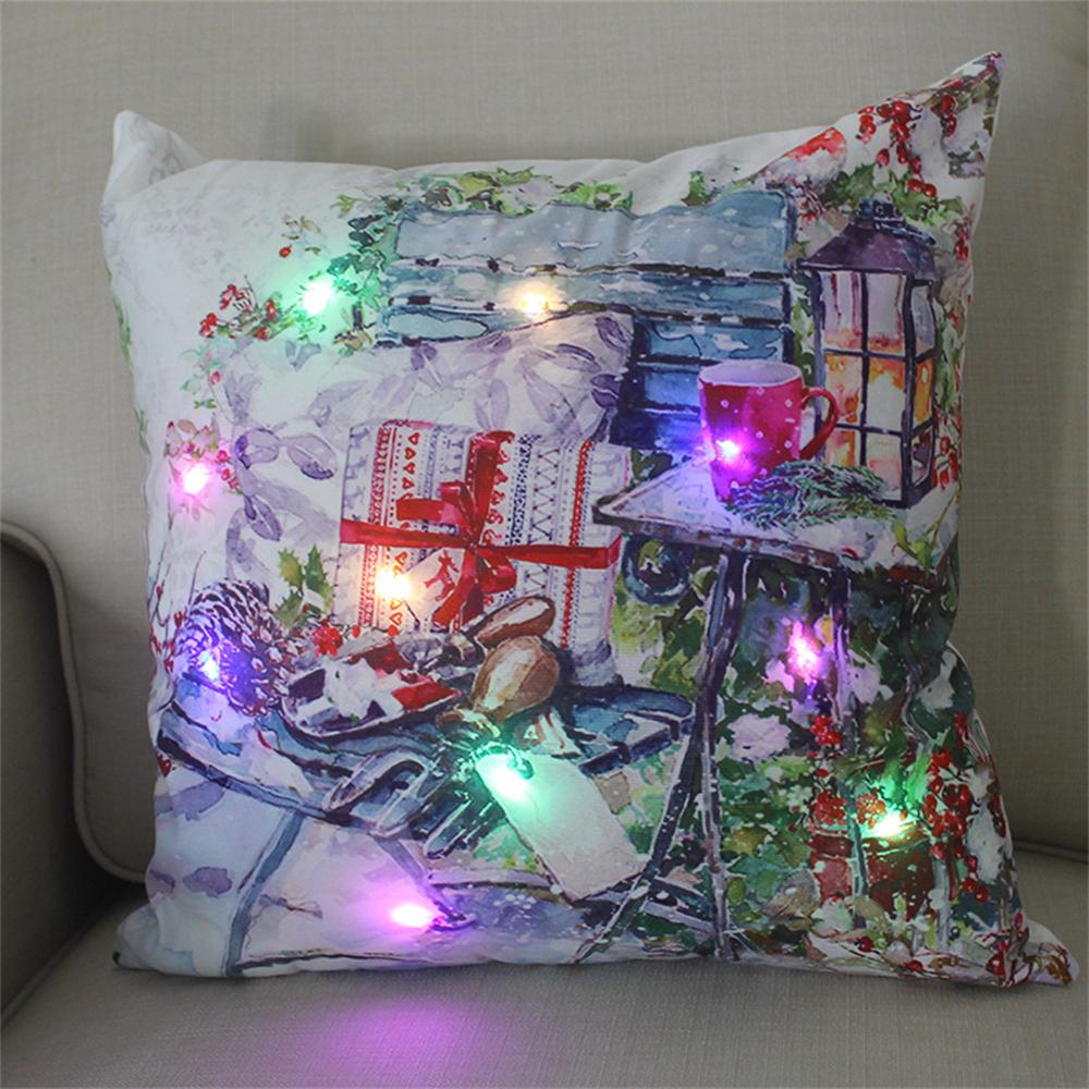 LED Light Christmas Cushion Cover Short Plush Elk Throw Pillow Case for Sofa Luminous Santa Clause Printed Pillowcase Home Decor