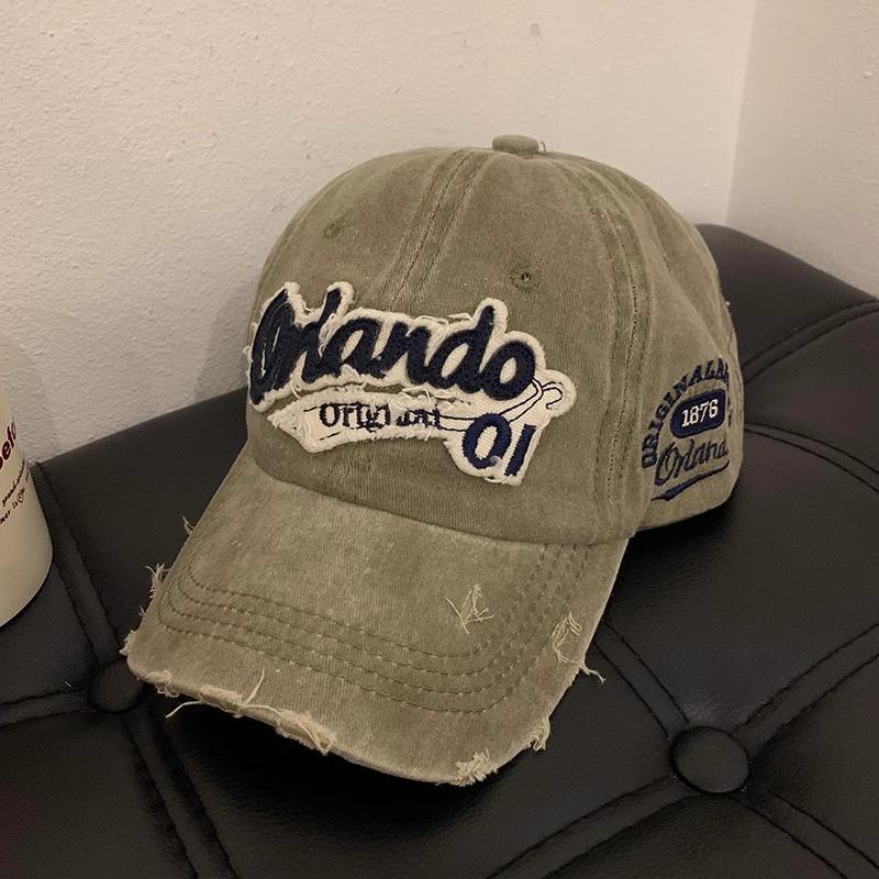Retro old English baseball cap female versatile embroidery couple hip-hop curved brim washed cap male tide