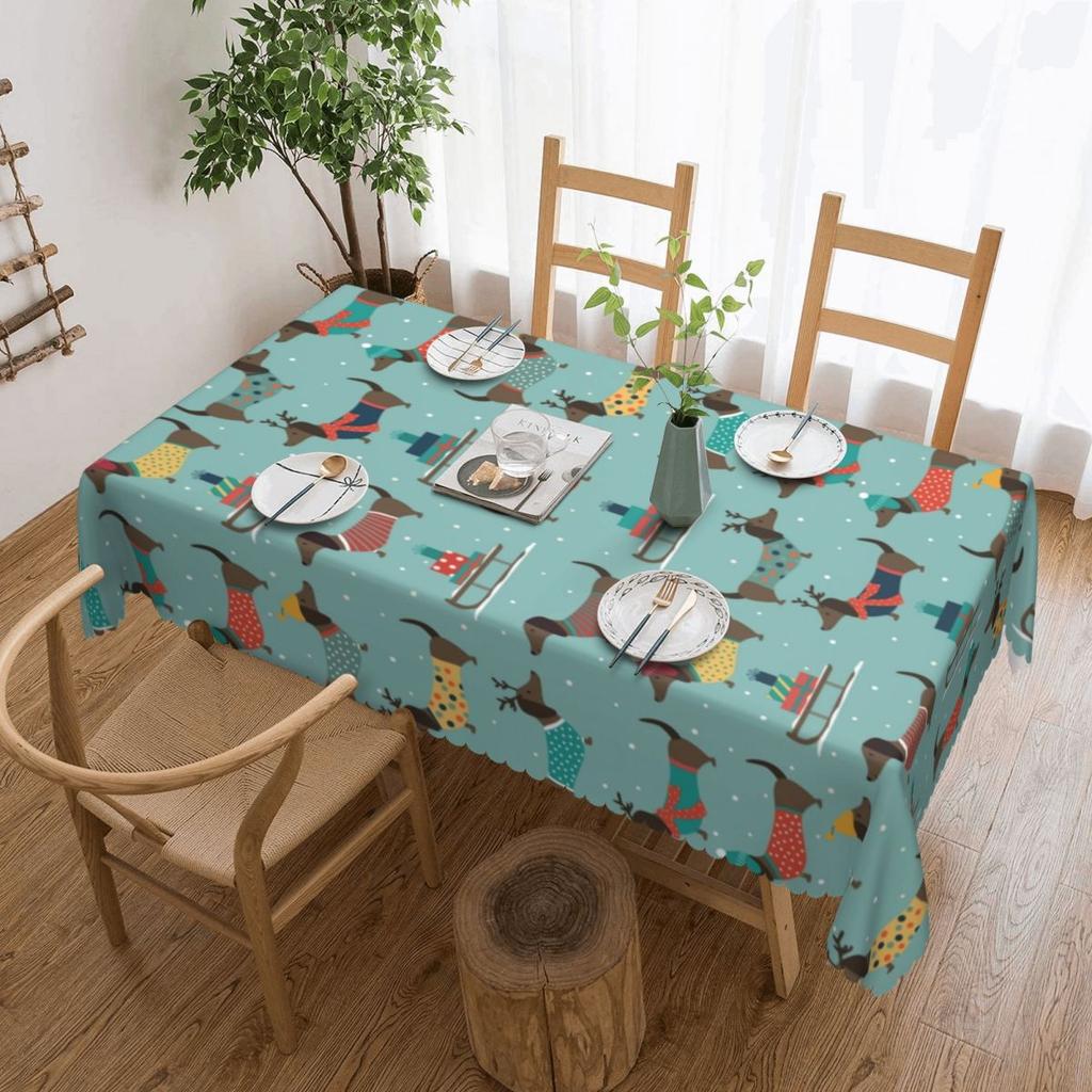 Rectangular Couple Dachshund Dog Pattern With Heart Table Cloth Waterproof Tablecloth Outdoor Table Cover