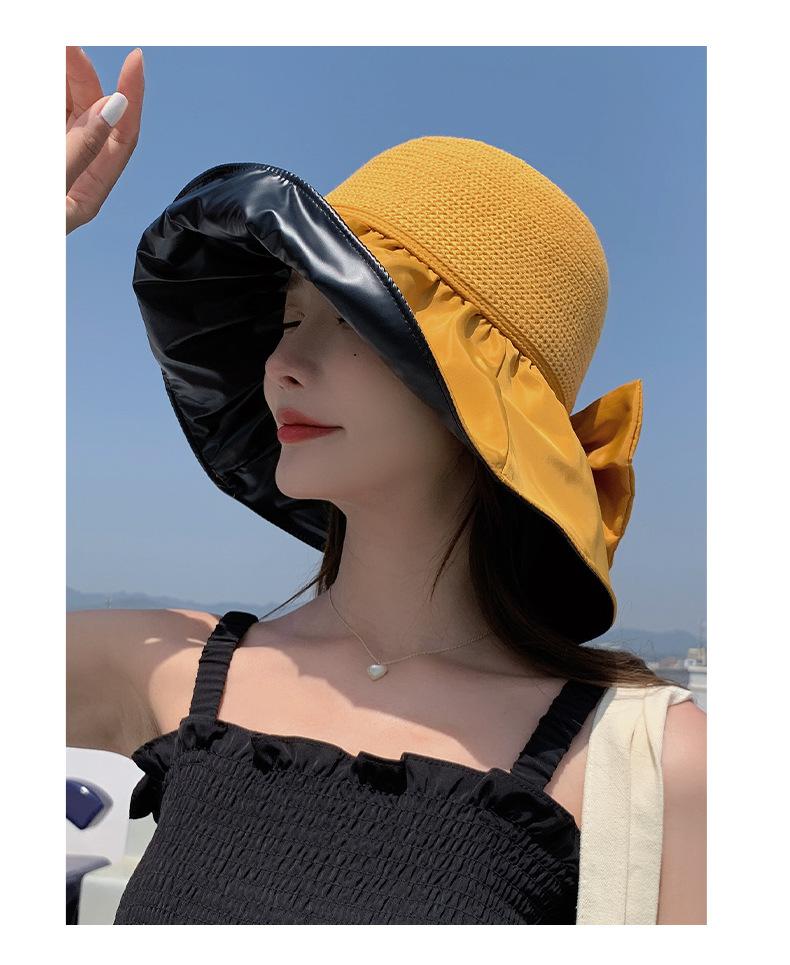 Hat women's summer sunshade sunscreen UV protection bow bucket hat face cover vinyl sun hat can be stored