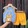 Cotton Kids Summer Sleeveless Shorts Set With Animal Cartoon Prints For Boys And Girls