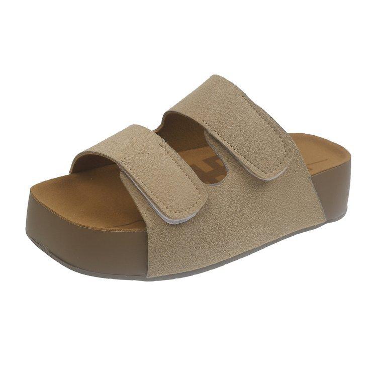 Thick-cut Toast Boken Tow Summer 2025 New Leather Comfortable Soft Non-slip Double-belt Velcro Slippers