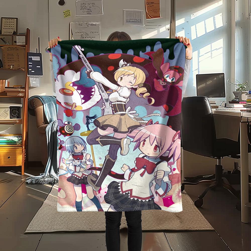 1PC Puella Magi Madoka Magica Print Flannel Blanket, High Quality All Seasons, Home Decor, Warmth and Comfort, Perfect for Christmas Gifts