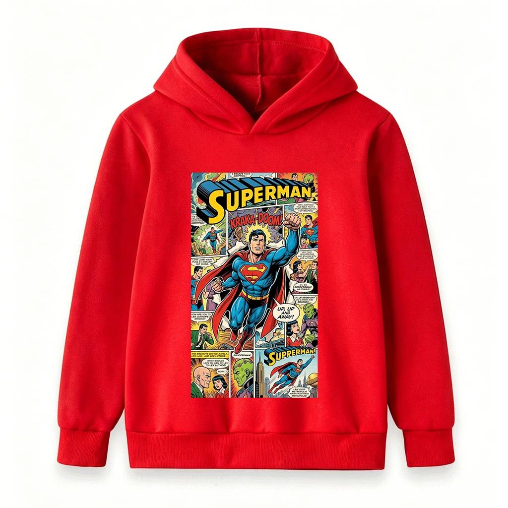 Kids Boys Girls Pullover Hoodie, Retro Comic Print Long Sleeve Casual Hooded Sweatshirt for Super Hero Themed Daily Wear