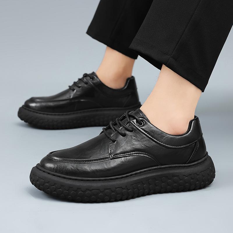 

Fashion Men s Leather Shoes with Thick Non Slip Sole Breathable Business Casual Shoes Durable Classic Design Business Oxford Shoes 2025 39 чёрный