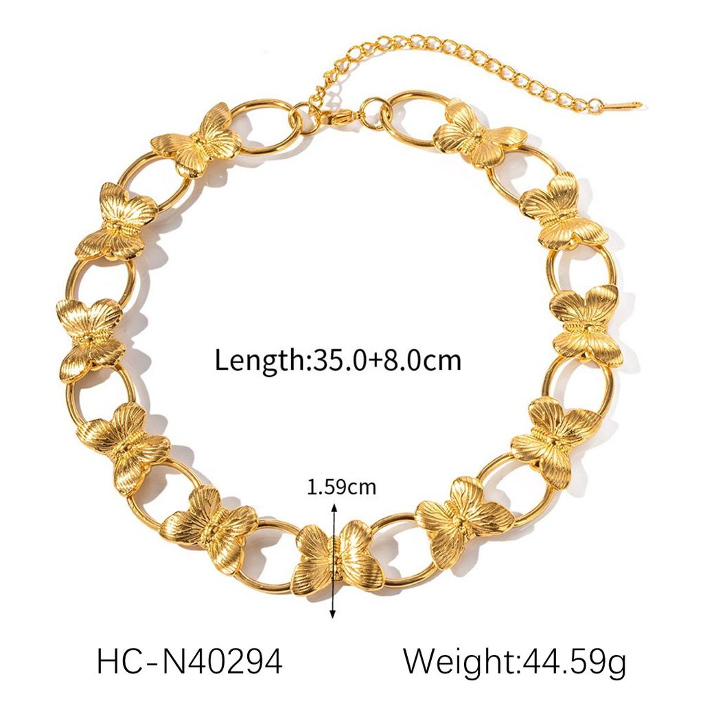 Titanium Steel Bead Chain Necklace with Butterfly Pendant Elegant Jewelry for Women