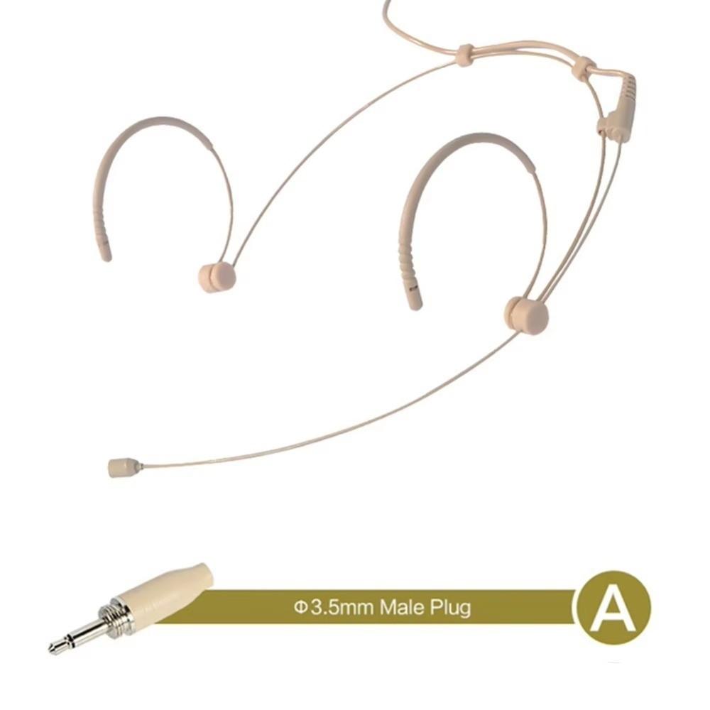 New Beige Headset Mic Wireless 3.5mm 3 Pin Headworn Microphone Double Earhook Amplifier Voice Speaker Microphone Accessories