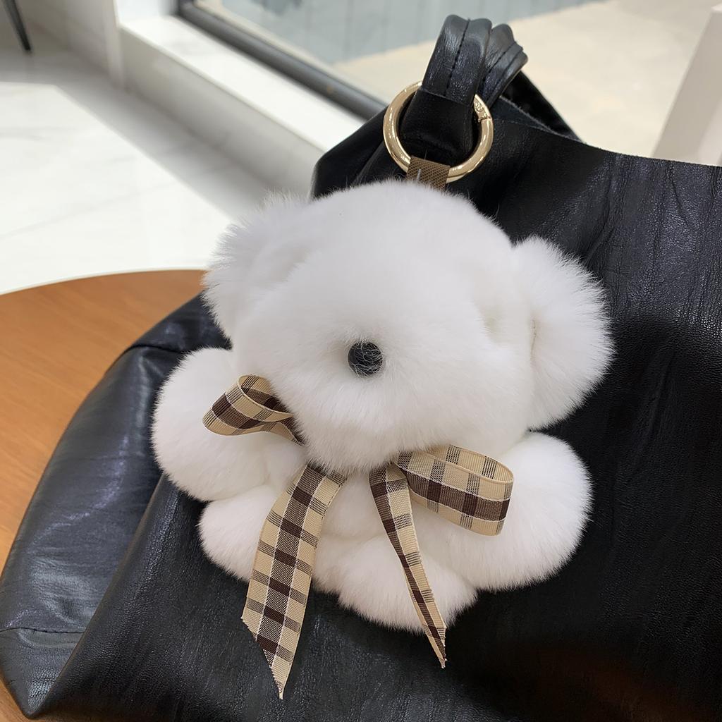 Cute Soft Fluffy Little Bear Toy Women Rex Rabbit Fur Keychain Plush Panda Handbag Pendant Car Keyring Ornaments Girls Gift