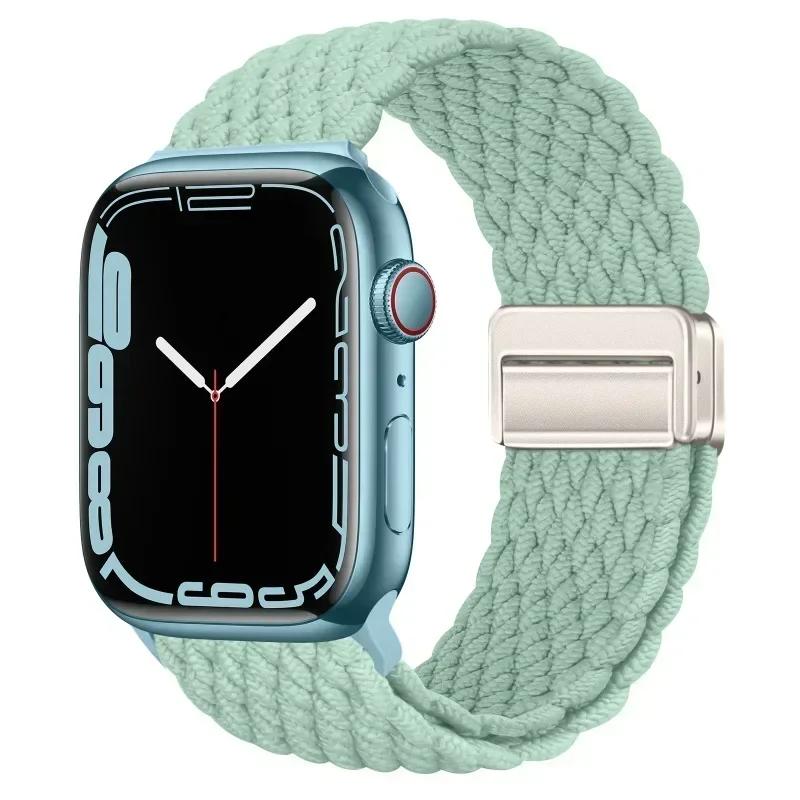 Nylon Braided Loop Strap for Apple Watch Ultra2 49mm 9 8 7 45 41mm Metal Magnetic Bracelet Wristband for 6 5 4 3 SE 44 40mm Band