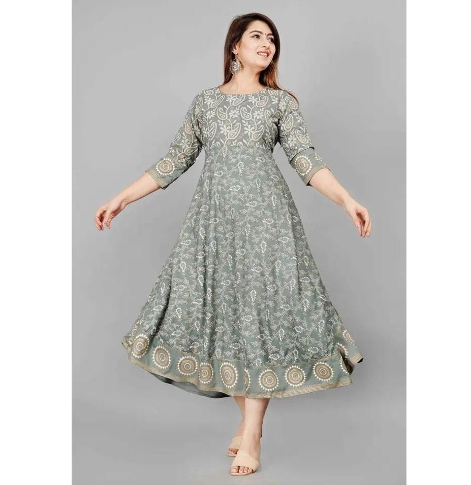 Women Embroidered Viscose Rayon Anarkali Kurta (Grey)