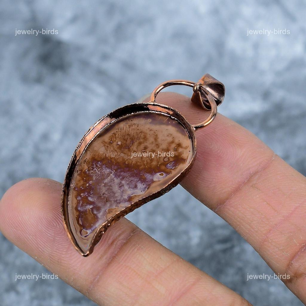 Round Natural Moonstone Copper Unique Electroformed Engagement Pendant Jewelry VP-38