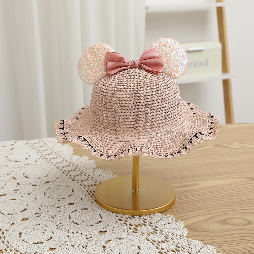 New Arrival Straw Hat And Bag Set For Girls Kids Fashion Summer Bow Lovely Princess Sun Cap Outdoor Cartoon Beach Waved Hats