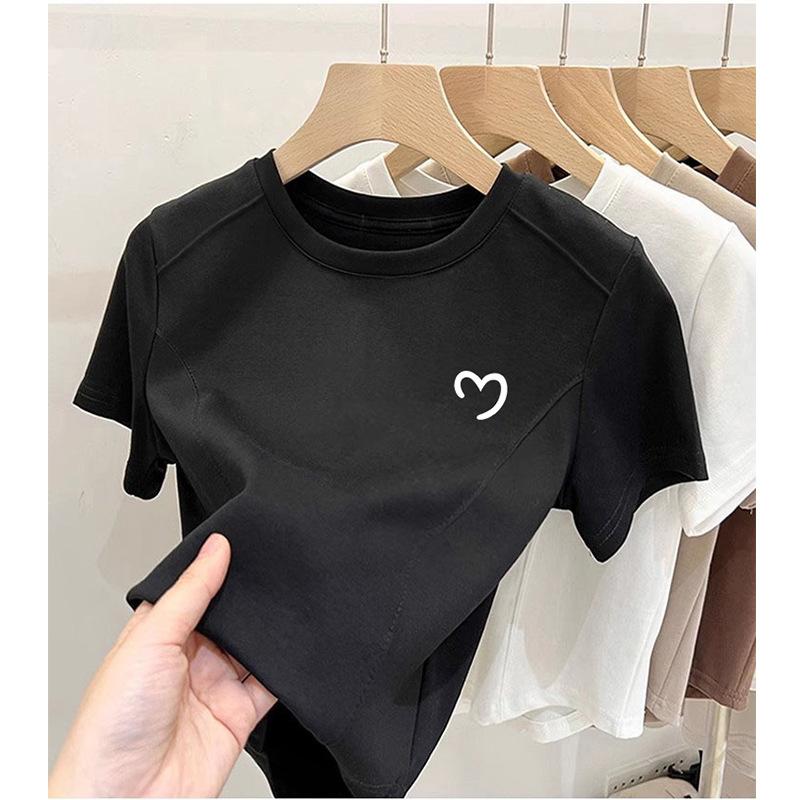 Design sense niche round neck simple short-sleeved T-shirt women's summer slim and thin age reduction versatile casual pure cotton top