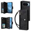 Phone Case For Google Pixel 10/10 Pro/9/9 Pro ,Zipper Wallet Rivet Decor Leather Cover with Wrist Strap