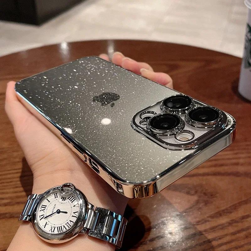 

Luxury Transparent Glitter PC Phone Case For iPhone 17 12 13 14 15 16 Pro Max Plus Air Bumper Clear Hard Cover Funda Coque iPhone 12 Pro Max