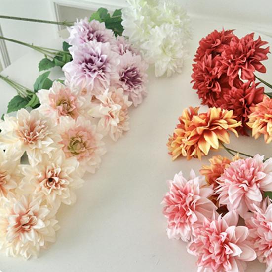 Artificial Dahlia Flowers with Stem 4-Head Blooms Realistic Faux Silk Flower for Vase Wedding