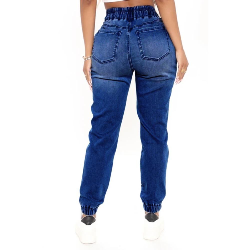 Women's High Rise Drawstring Waist Jogger Jeans Skinny Tapered Denim Pants Streetwear Casual Trousers