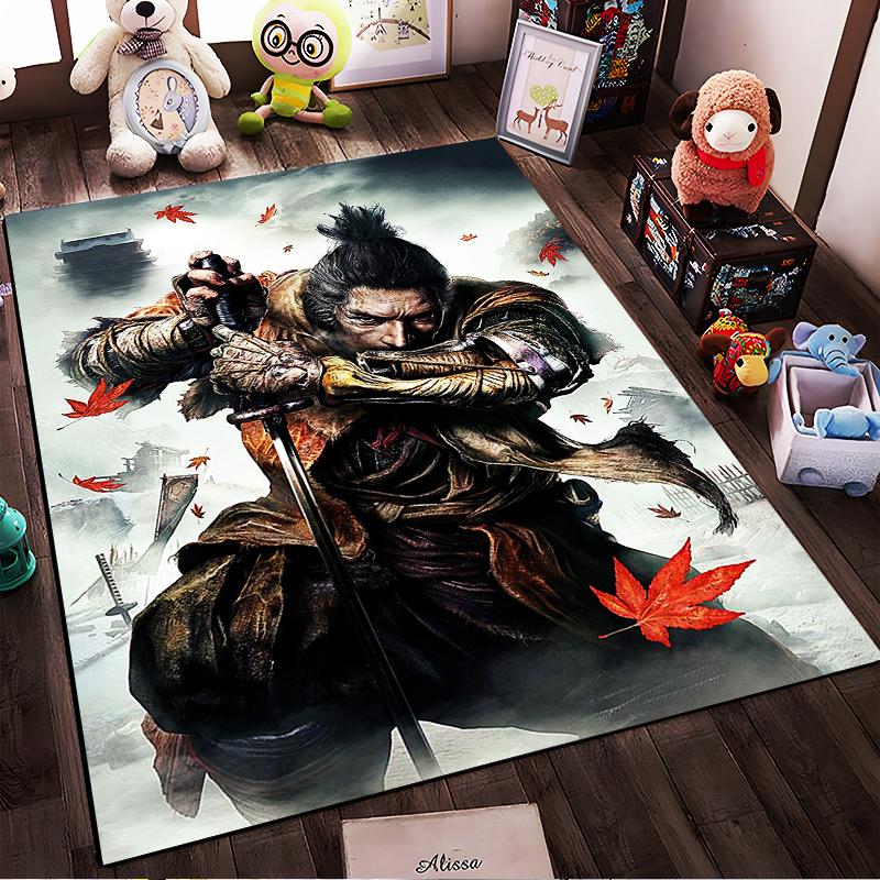 Samurai Warrior Carpet with Autumn Leaves and Epic Fantasy Style Suitable for Use As an Anti-slip for Living Room Bedroom Sofas