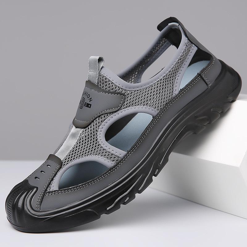 Spring and Autumn Breathable Men's Baotou Sandals Hollow Mesh Hollow Shoes Outdoor Non-slip Lightweight Sports Leisure Beach Shoes
